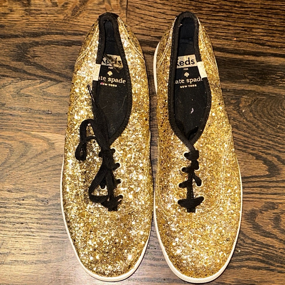 Kate Spade Glittering Gold Lace-Up Keds Shoes - Picture 2 of 10